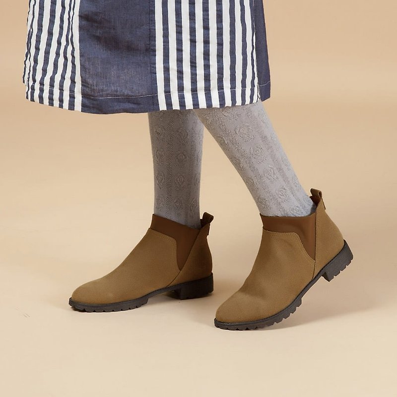 Size Zero [British Memories] Stretch Lycra Simple Cowhide Short Boots-Kabtu (No. 23) - Women's Booties - Genuine Leather Brown