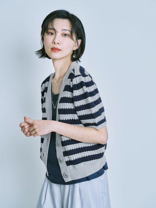 許許兒 XUXUWEAR 凝歲針織開襟短袖外套-青黛