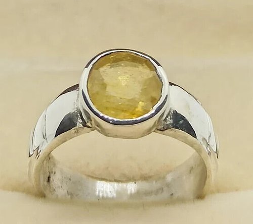 gemsjewelrings Natural Round Cut 5 Carat Stone Yellow Sapphire Sterling Silver 925 Srilankan