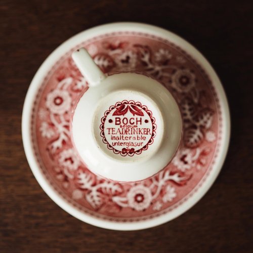 BFK ショコラカップ＆ソーサー Olga 手彩色検フランスアンティークベルギー Boch Frères Keramis OLGA ボッホ フレール ケラミス 手彩色