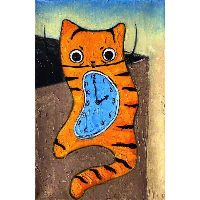 顏料 海報/掛畫/掛布 多色 - Abstract Cat Painting Oil Pet Original Art Animal Artwork Impasto Canvas Art