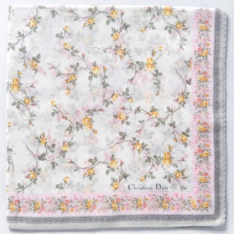 Christian Dior Vintage Handkerchief Floral Gift for Her 18 x 18 inches - ผ้าเช็ดหน้า - ผ้าฝ้าย/ผ้าลินิน สึชมพู