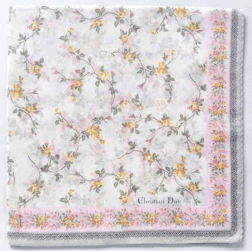 orangesodapanda Christian Dior Vintage Handkerchief Floral Gift for Her 18 x 18 inches