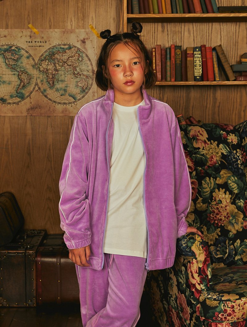 Velour Zip-Up_Violet - เสื้อยืด - ผ้าฝ้าย/ผ้าลินิน สึชมพู