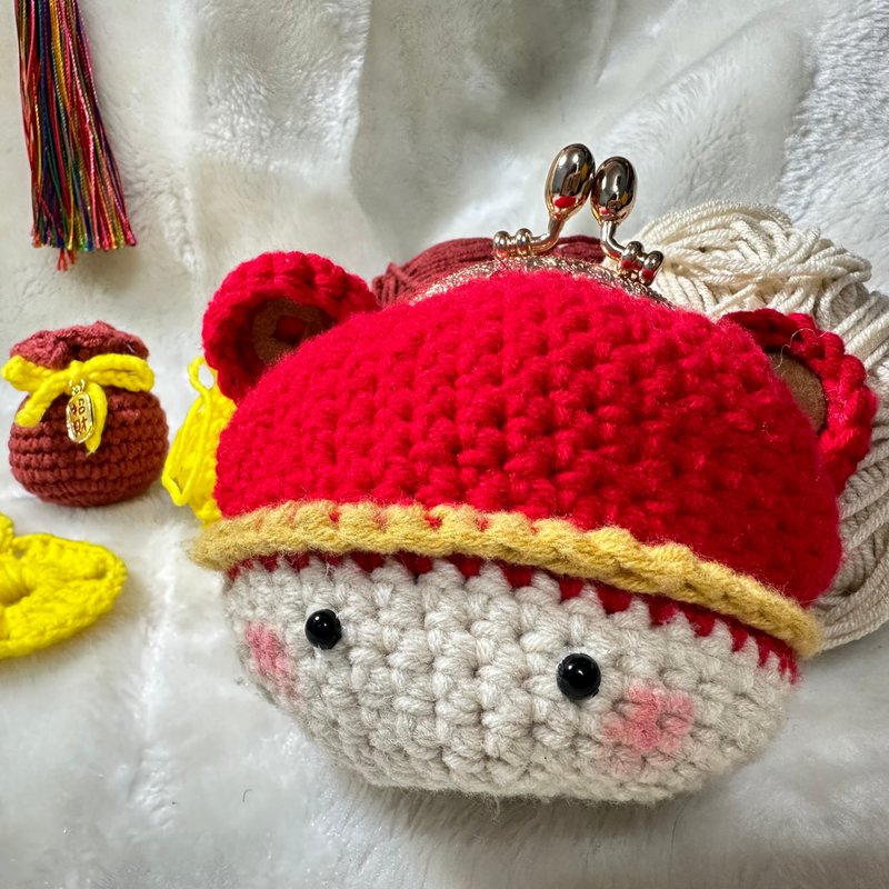 Celebrate the New Year/Year of the Dragon God of Wealth Coin Purse/Keychain Bag/Pendant Bag/Handmade by Guanghan Palace - Coin Purses - Cotton & Hemp Red