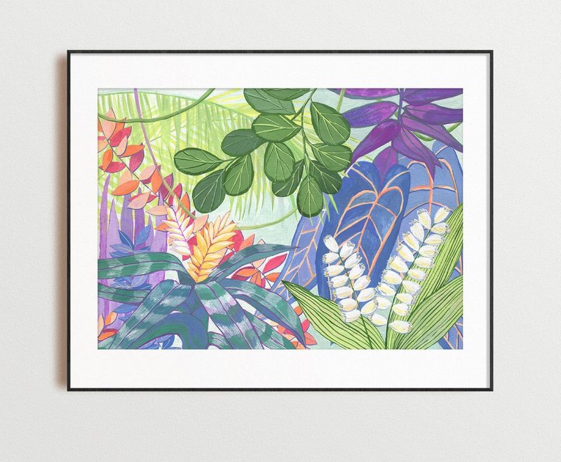 Jungle Painting 30x40cm Original Gouache Painting 11'x16' Floral Painting - Wall Décor - Paper Green