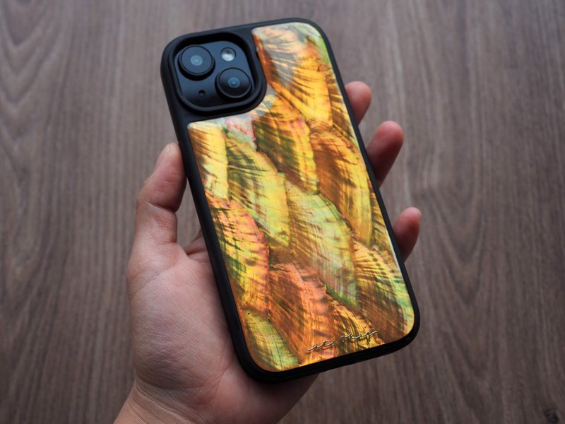 橙色 珍珠母貝 手工手機殼 適用iPhone16,15,14,13,12,11 Pro Max - 手機殼/手機套 - 貝殼 橘色