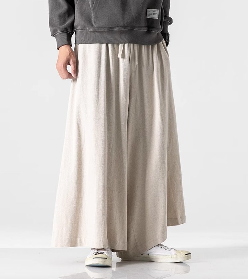 Japanese minimalist Chinese style retro minimalist wide pants - กางเกงขายาว - วัสดุอื่นๆ หลากหลายสี