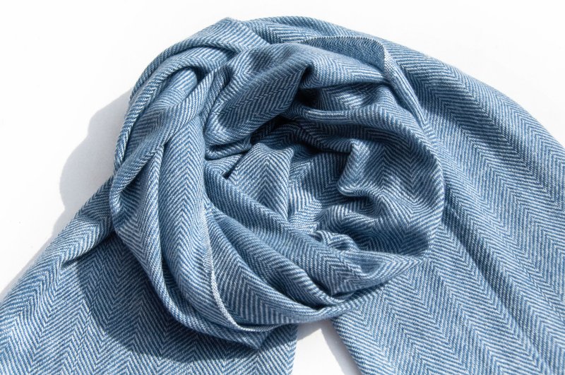 喀什米爾Cashmere 針織圍巾 純羊毛圍巾 手織圍巾 編織圍巾-海洋 - 圍巾/披肩 - 羊毛 藍色