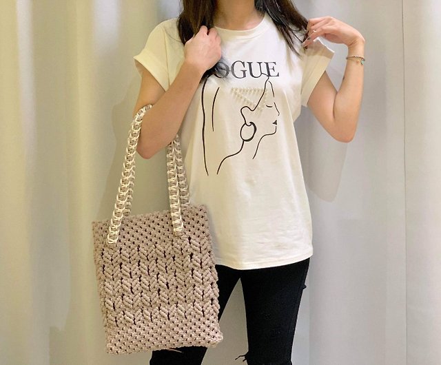 Macrame canvas bag [Macrame Tote Bag Canvas] beige horizontal - Shop CHRIS  Art Studio Handbags & Totes - Pinkoi