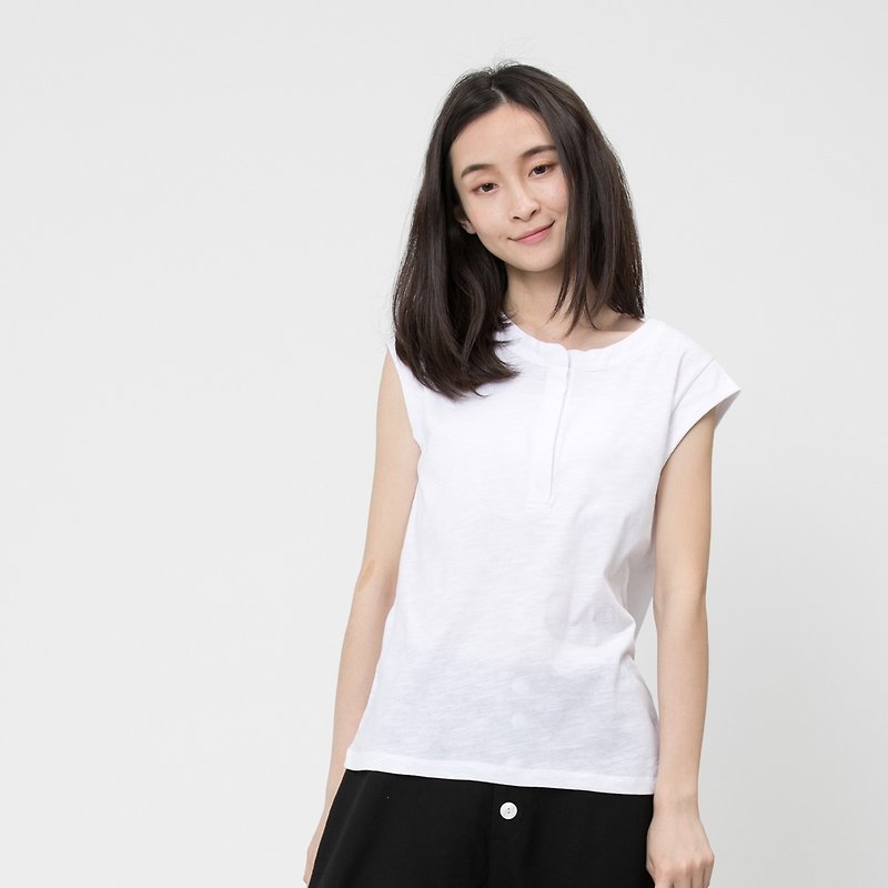 [Two-piece combination] bamboo cotton half-small cap sleeve shirt - Women's Tops - Cotton & Hemp White