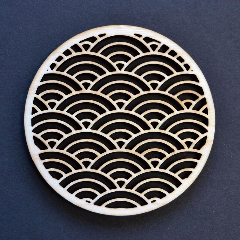 Hinoki coaster aoumi wave - Coasters - Wood Khaki