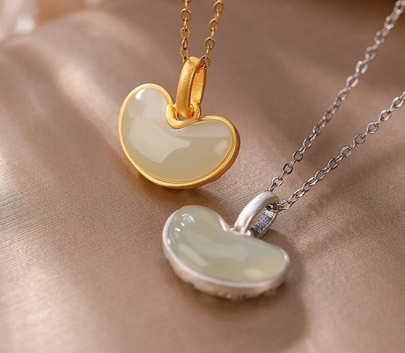 Heart-shape Hotan Jade Pendants for Women Sweety LOVE Gift Jewelry Hollow Real - Long Necklaces - Sterling Silver Multicolor