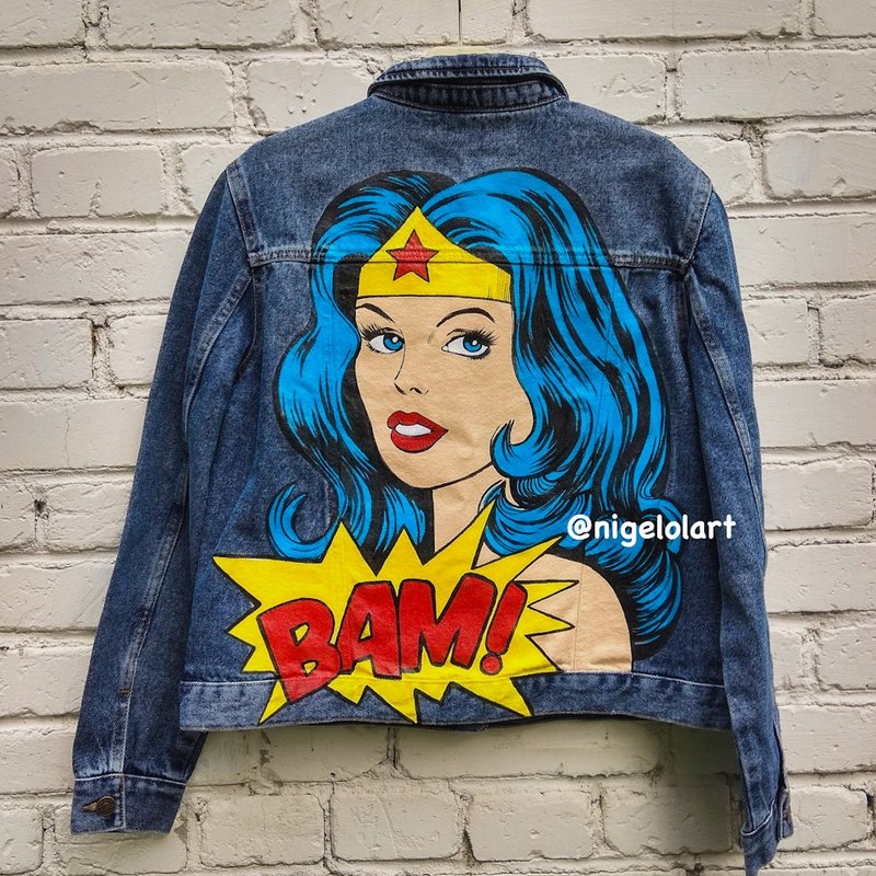 Painted Denim Jacket Wonder Woman Handmade jacket Superwoman DC Comics - Women's Casual & Functional Jackets - Cotton & Hemp Multicolor