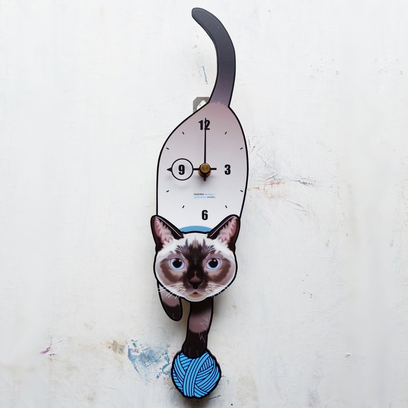 C-85 Siamese cat - Pet's pendulum clock - Clocks - Wood White