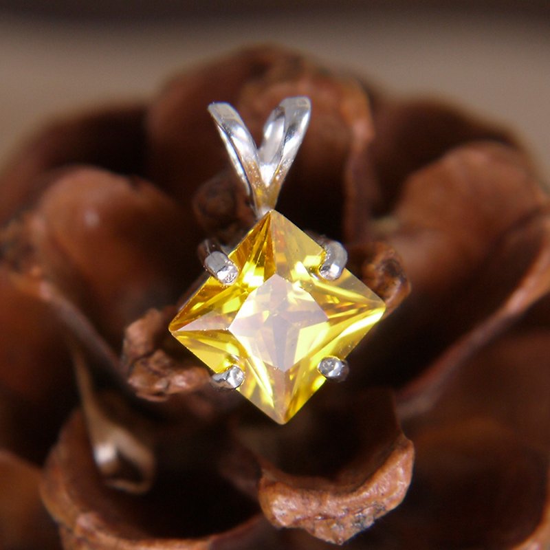 純銀方鑽項墜-奧地利黃色實驗室寶石 - 項鍊 - 銀 黃色