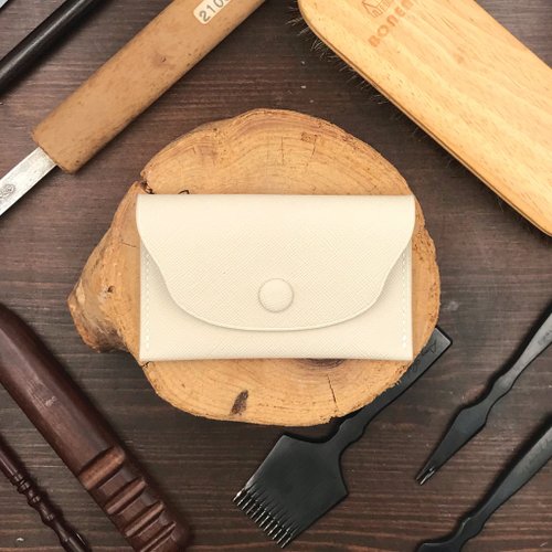 Bara Asah Workshop 【卡包/卡夾】白色十字紋牛皮/纖薄小錢包/卡套/免費客製化壓字