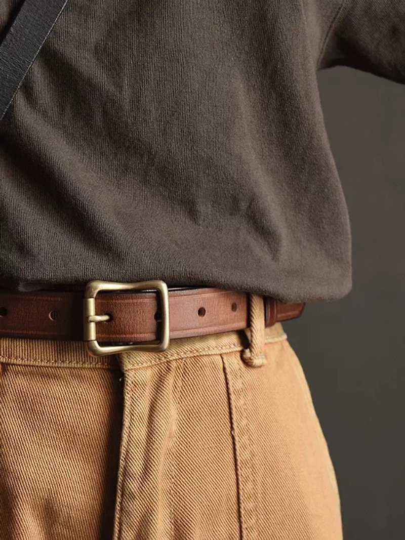Vintage Handmade Genuine Leather Belt For Women Copper Pin Buckle Waist Belt - Belts - Genuine Leather Brown