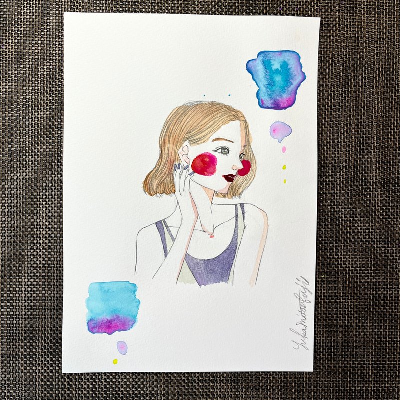 Stylish Hand-drawn Original Illustration #12 Watercolor Portrait - Posters - Paper Yellow