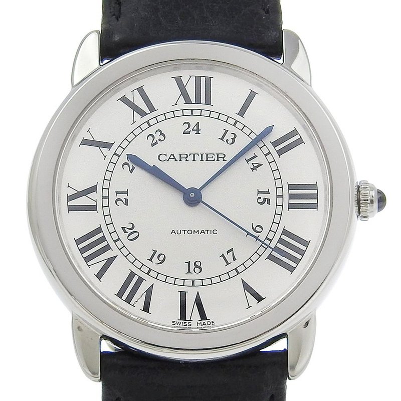 【日本直送】カルティエ CARTIER ロンドソロ 腕時計 WSRN0021 SS × 型押しレザー 自動巻き シルバー文字盤 メンズ【中古】 - 女錶 - 不鏽鋼 銀色