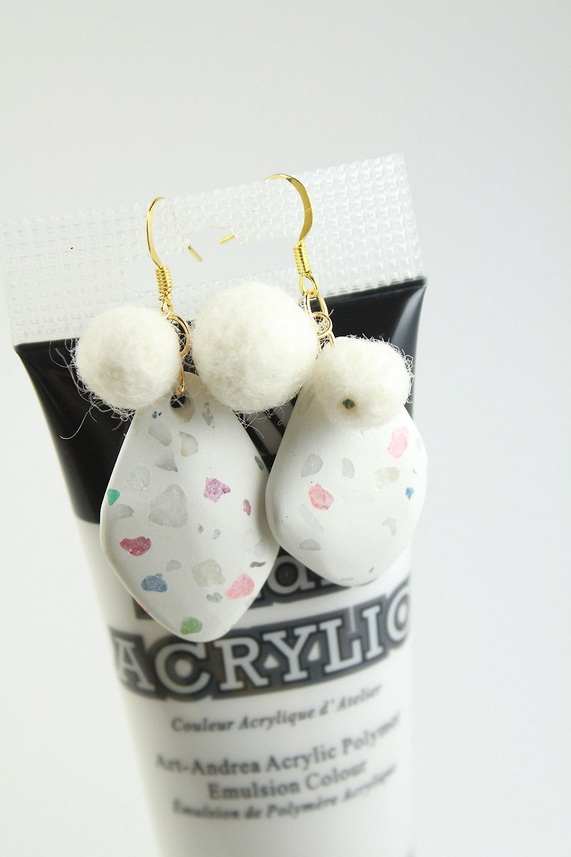 Asymmetrical shape grindstone hook earrings on white background - Earrings & Clip-ons - Clay White