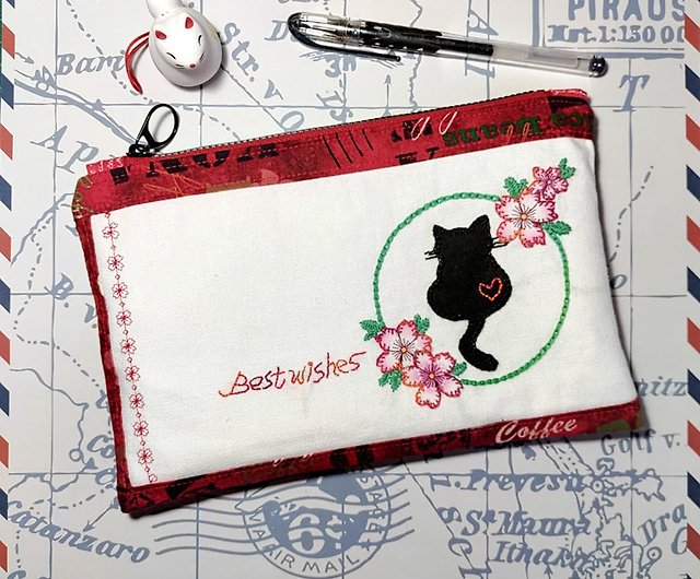 cat embroidery cosmetic bag organizer - Shop bonichao777 Toiletry Bags &  Pouches - Pinkoi