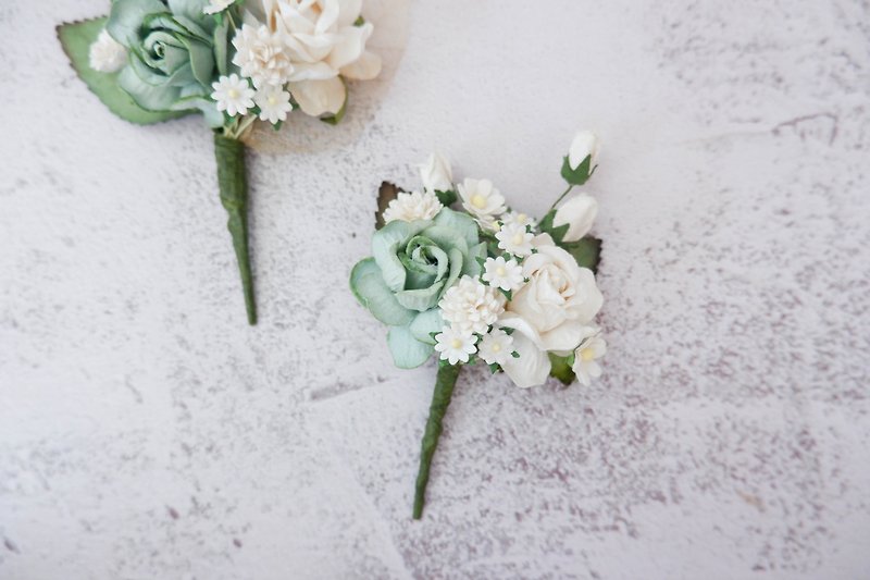 Sage boutonniere, natural flower buttonhole, wedding corsage (1 pc) - Corsages - Paper Green