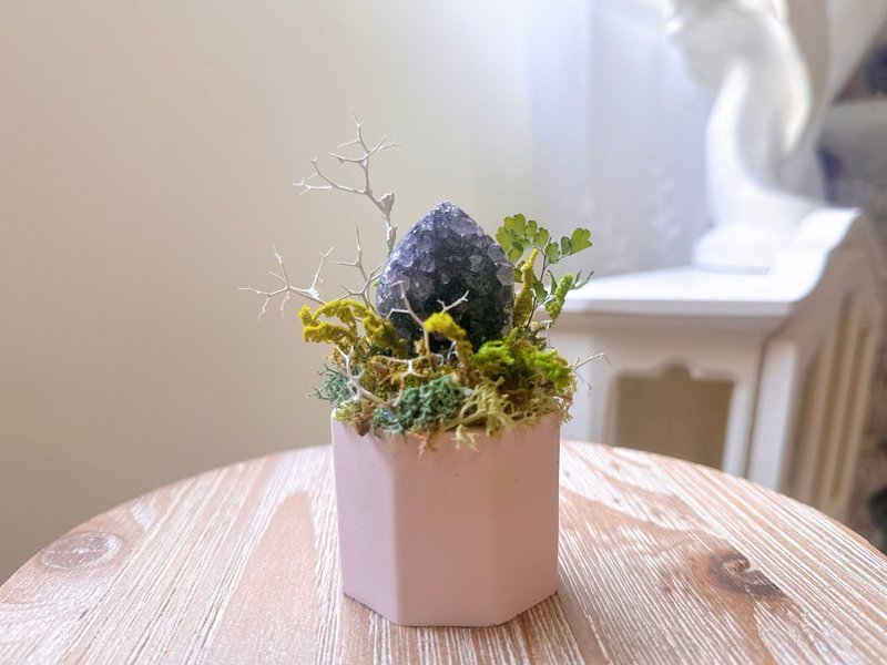 龍蛋水晶_水滴花園。辦公室療癒小物_永生綠植栽 - 盆栽/植栽 - 水晶 紫色