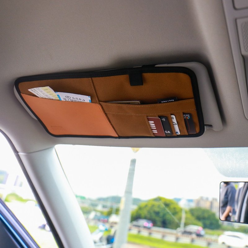 Sun visor storage set for new car/2.0/storage bag/Lei engraving - Storage - Genuine Leather Brown