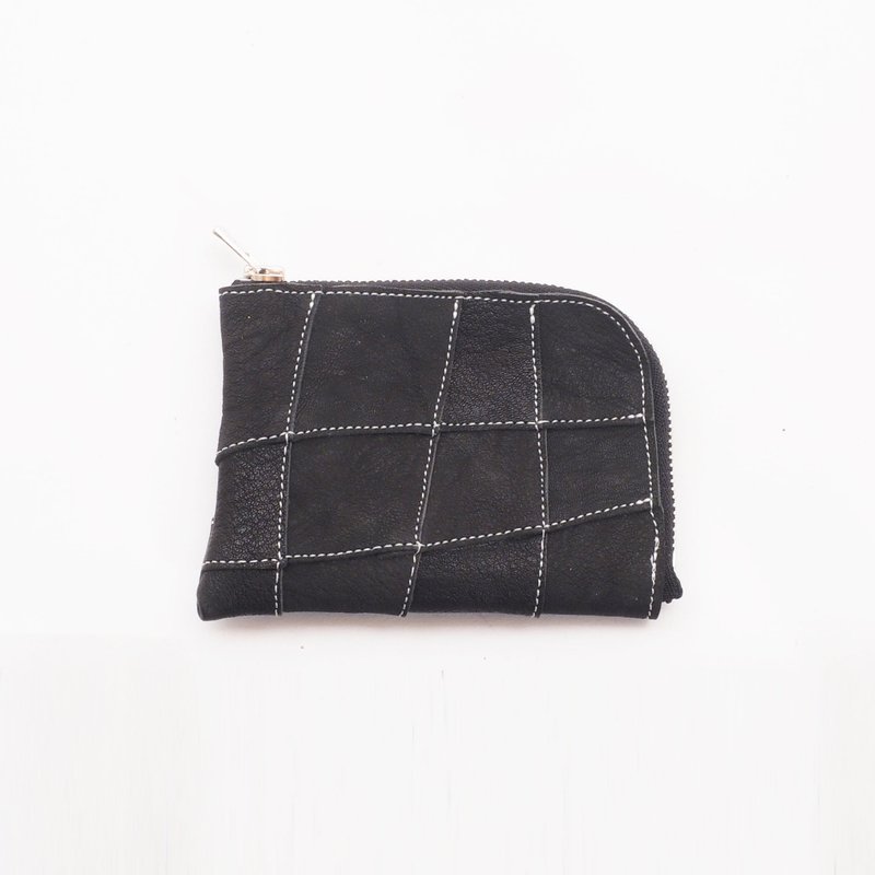 kangaroo leather wallet black/小銭入れ/カード入れ/sw001bt - 零錢包/小錢包 - 真皮 黑色