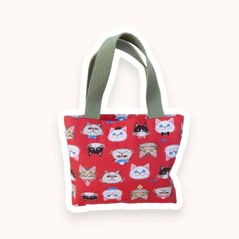 Bow tie hat style Persian cat mini tote bag - กระเป๋าถือ - ผ้าฝ้าย/ผ้าลินิน 