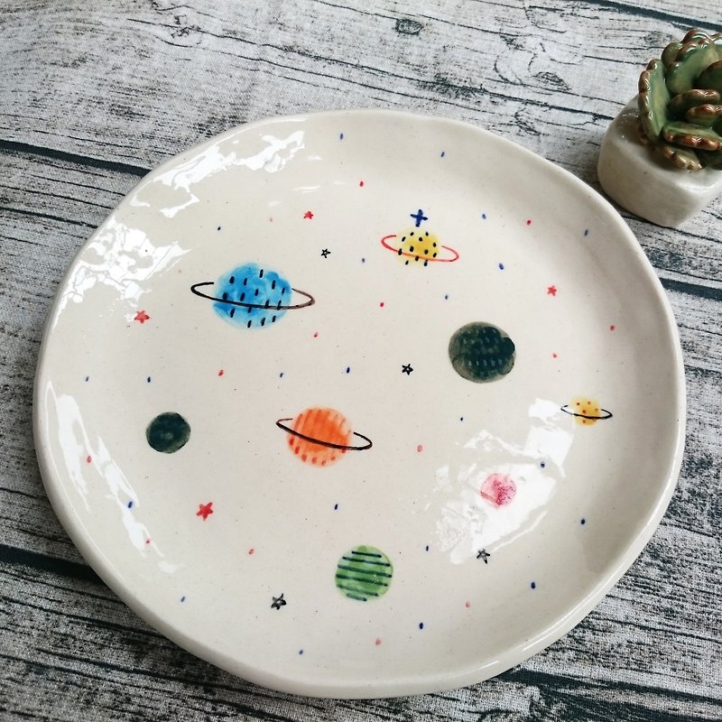 Hand painted planet disc - Small Plates & Saucers - Porcelain White