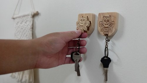 MUMU手感木製工坊 母子貓頭鷹 掛架 + 鑰匙圈 // 安心出貨SOP