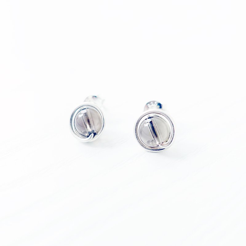 GENIES- Smoky Quartz Silver Clip On Earrings Piercing Earrings Ear Cuffs - Earrings & Clip-ons - Other Materials Gray