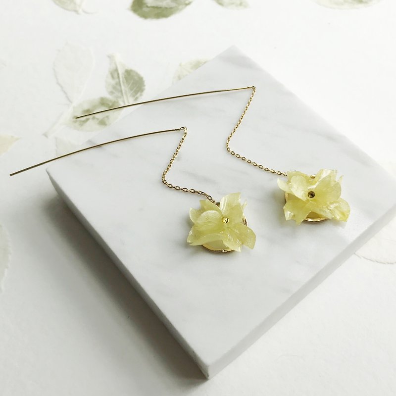 Real flower Yellow Hydrangea Earrings 18KGP - Earrings & Clip-ons - Plants & Flowers Yellow