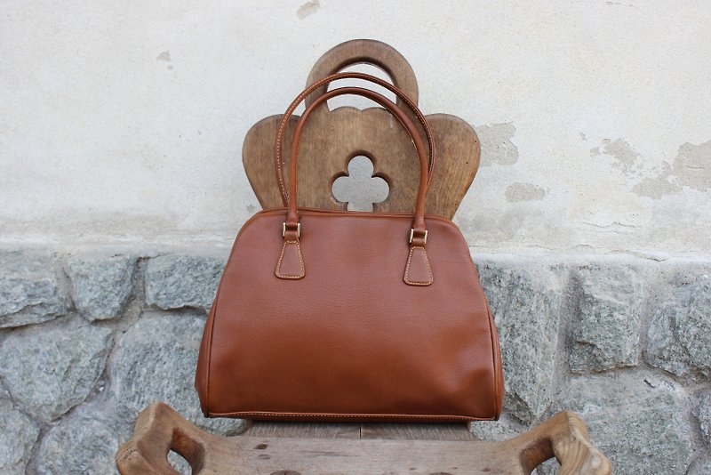 B174 (Vintage handbag) elegant brown handbag (birthday gift Valentine's Day gift) - Handbags & Totes - Genuine Leather Brown