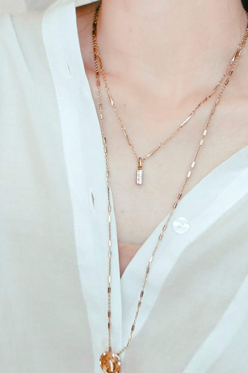 COR-DATE / Simple square diamond short chain - สร้อยคอ - วัสดุอื่นๆ 