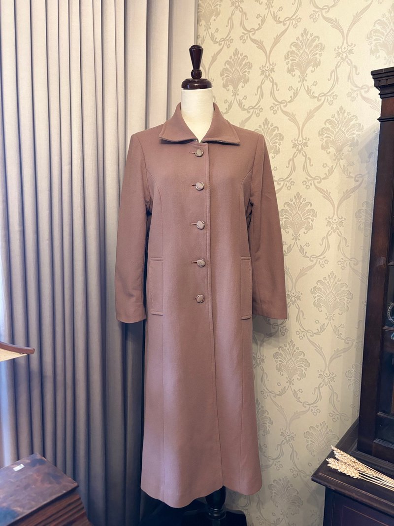 藕粉色純毛雙口袋古著大衣日本製 - 女大衣/外套 - 羊毛 粉紅色