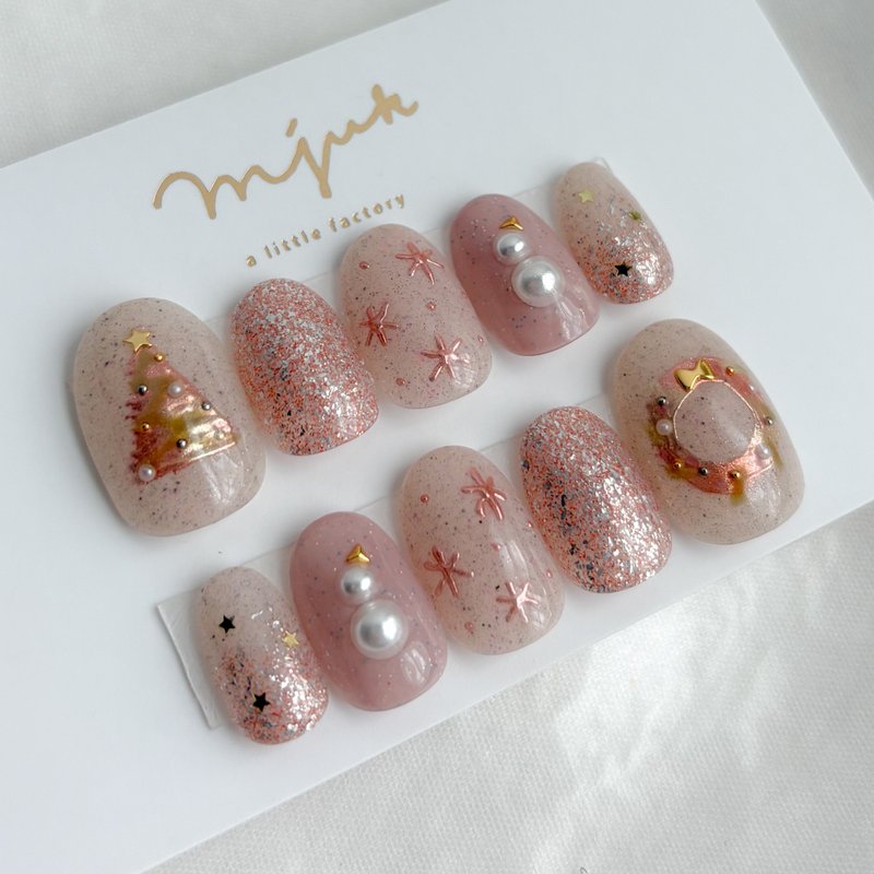 クリスマス/クリスマスツリー/クリスマスリース - 指甲油/指甲貼 - 其他材質 粉紅色