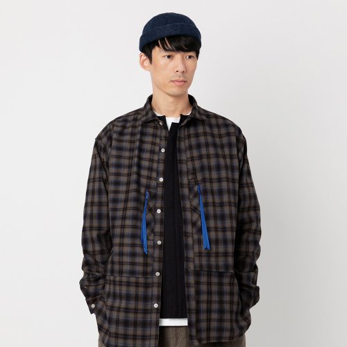 TMCAZ Wide Spread Collar Shirt長袖法蘭絨襯衫外套 棕色格子