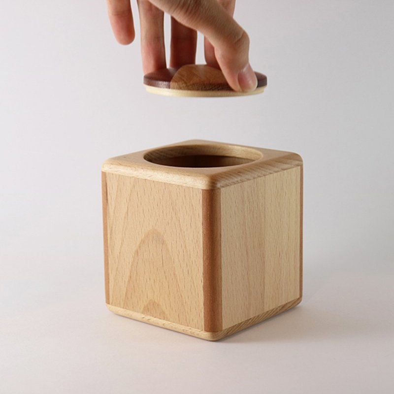 Special parquet round box square box - beech wood body - - Storage - Wood Pink