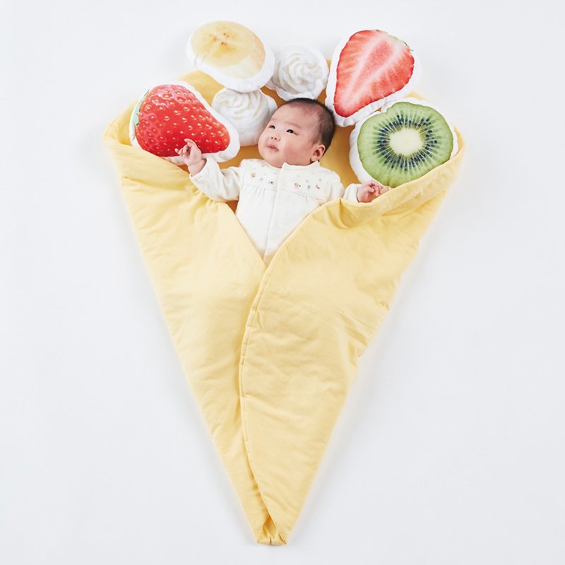 可丽饼婴儿袋　【甜品套装】 - 彌月禮盒 - 棉．麻 黃色