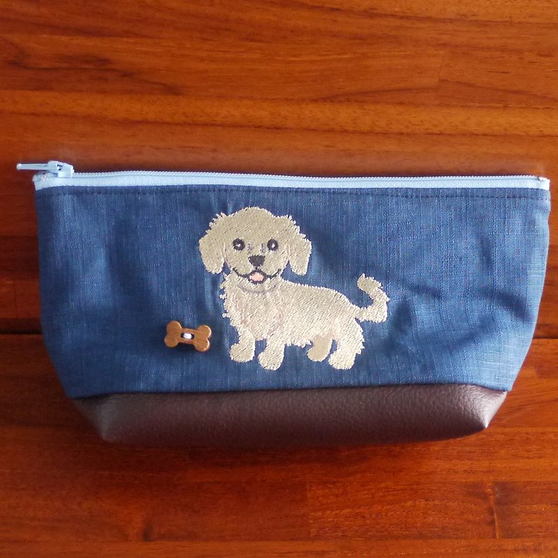 Cream long hair sausage custom embroidery pencil bag bag 10 color (free embroidered English name please note) - Pencil Cases - Thread Multicolor