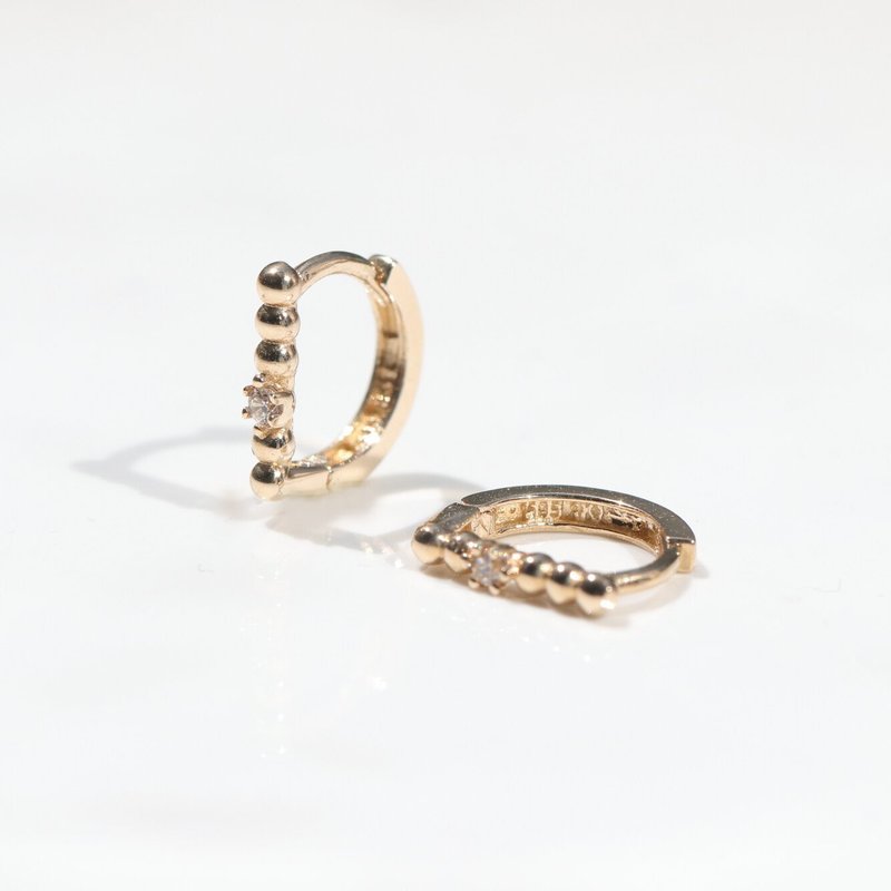 14K Ball CZ Lock Earring 珠珠鑽耳扣耳環 - 耳環/耳夾/耳骨夾 - 貴金屬 金色