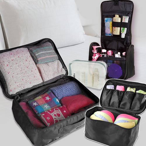 旅行玩家 Graceful Travel 行李箱衣物收納袋 雙層收納包 盥洗包 內衣包 加厚高丹數 4件組