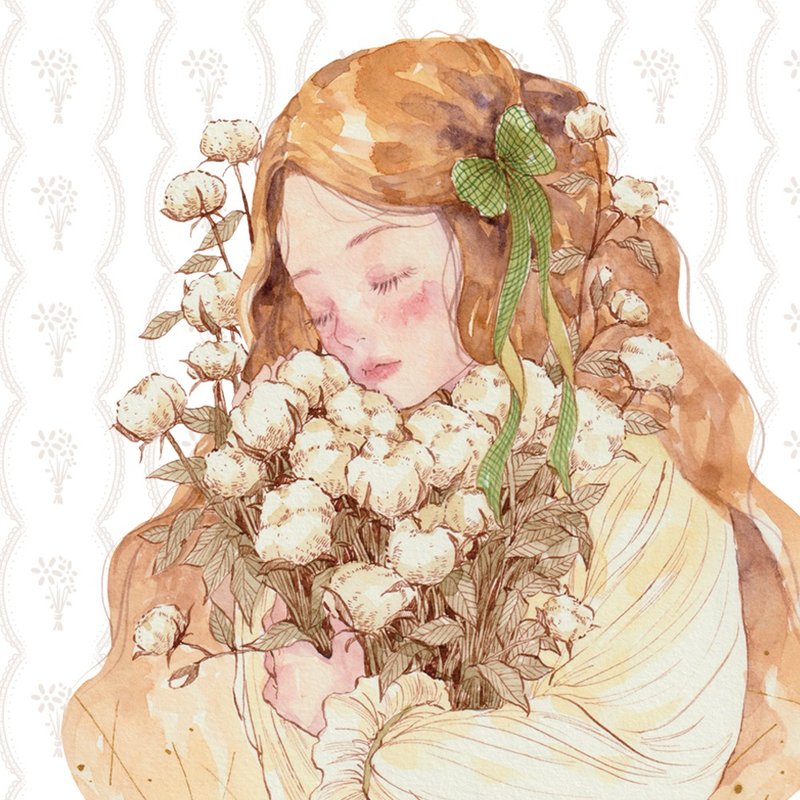 Girl with a Cotton Flower - 貼紙 - 紙 