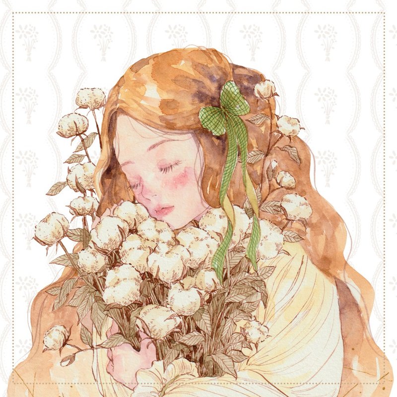 Girl with a Cotton Flower - 貼紙 - 紙 