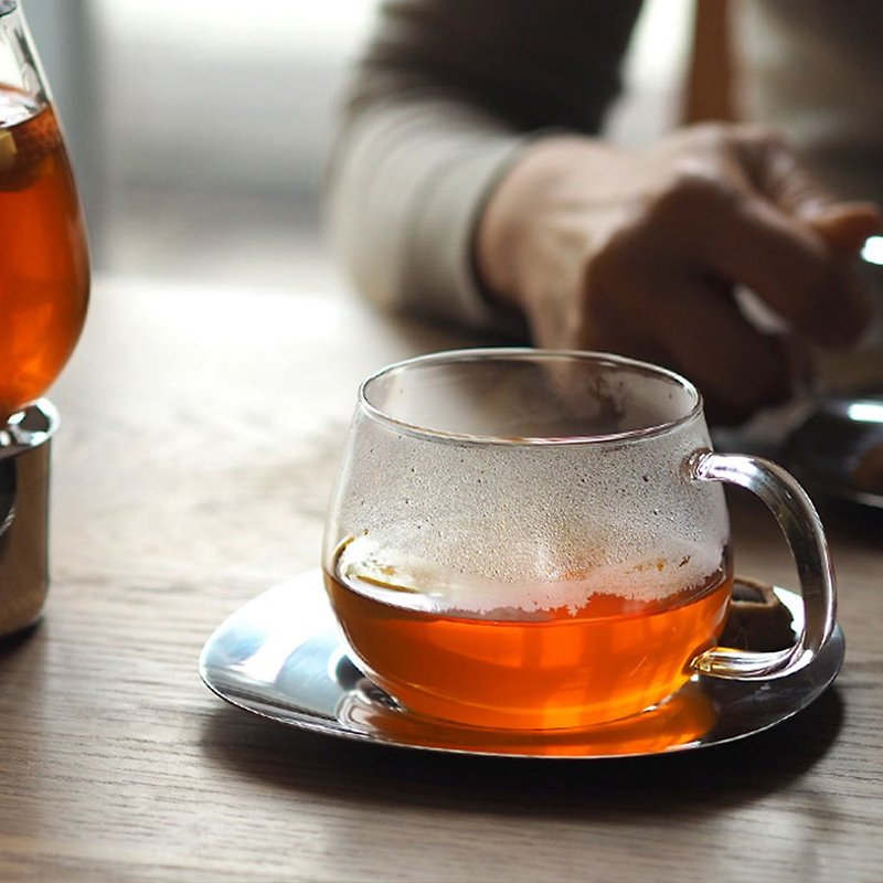 日本KINTO UNITEA 玻璃杯盤組230ml (不銹鋼杯盤) - 茶壺/茶杯/茶具 - 玻璃 透明