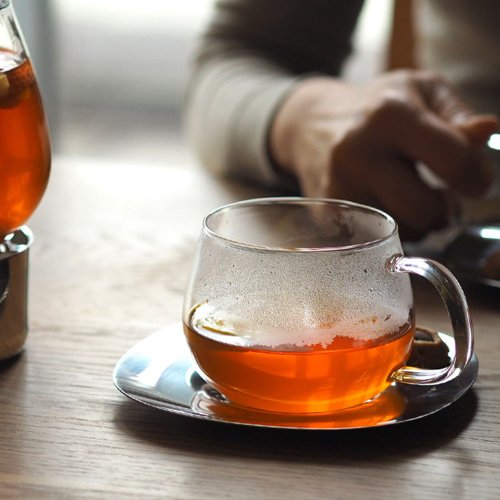 KINTO Taiwan (授權總代理) 日本KINTO UNITEA 玻璃杯盤組230ml (不銹鋼杯盤)