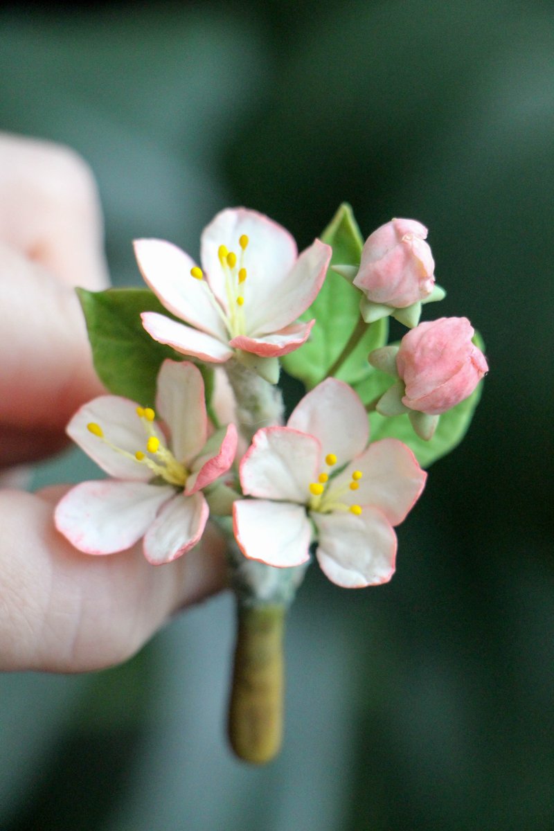 Flower brooch Apple blossom brooch Gift for mom - Brooches - Clay Pink